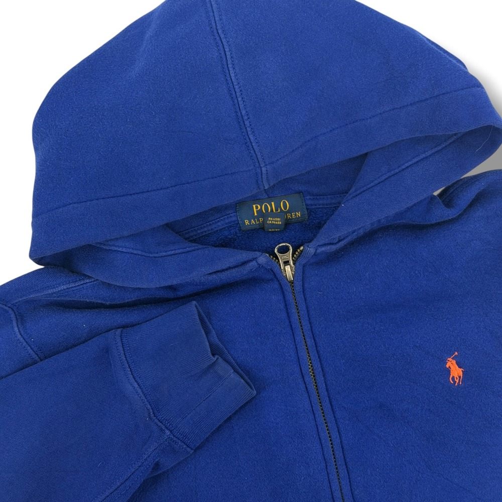 Polo Ralph Lauren Zip Up Hoodie Boys L 14-16 Blue Fleece Pony Logo Sweatshirt